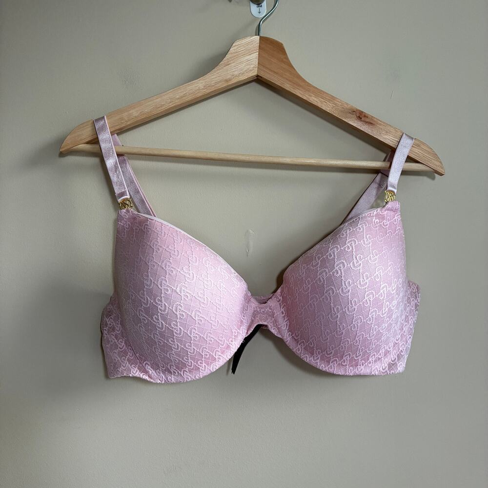 Victoria's Secret pink lace very sexy demi bra logo women's size 38D adjustable